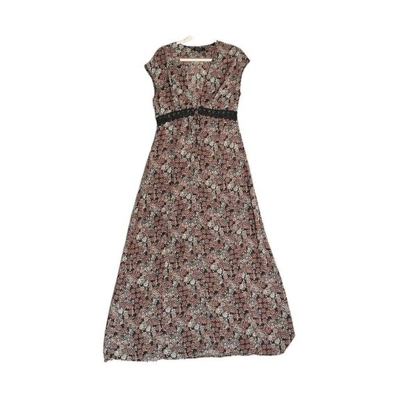 Beulah Style Women's Sheer Lace Details V Neck Floral Maxi Dress Large - Picture 1 of 6